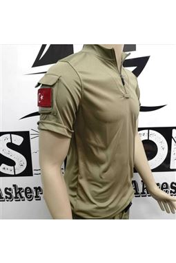 Taktik Pusu Tişört Tactical T-Shirt Çöl Sarısı (Bej) Renk