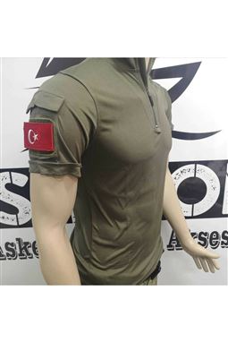 Taktik Pusu Tişört Tactical T-Shirt Haki Renk