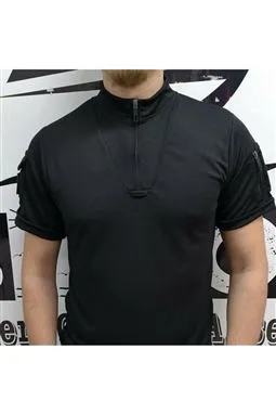 Taktik pusu tişört siyah renk taktik cep ve peç detayı