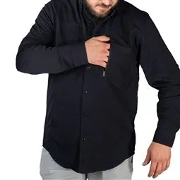 siyah yazlık taktik gömlek uzun kol kumaş dokusu detayı
